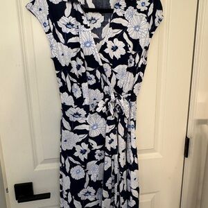 Tommy Hilfiger Blue and White Wrap Midi Dress